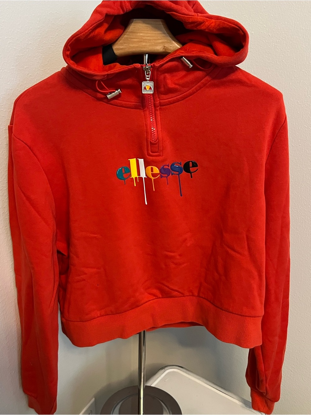 ellesse Red Cropped Half-Zip Hoodie with Multicolor Logo